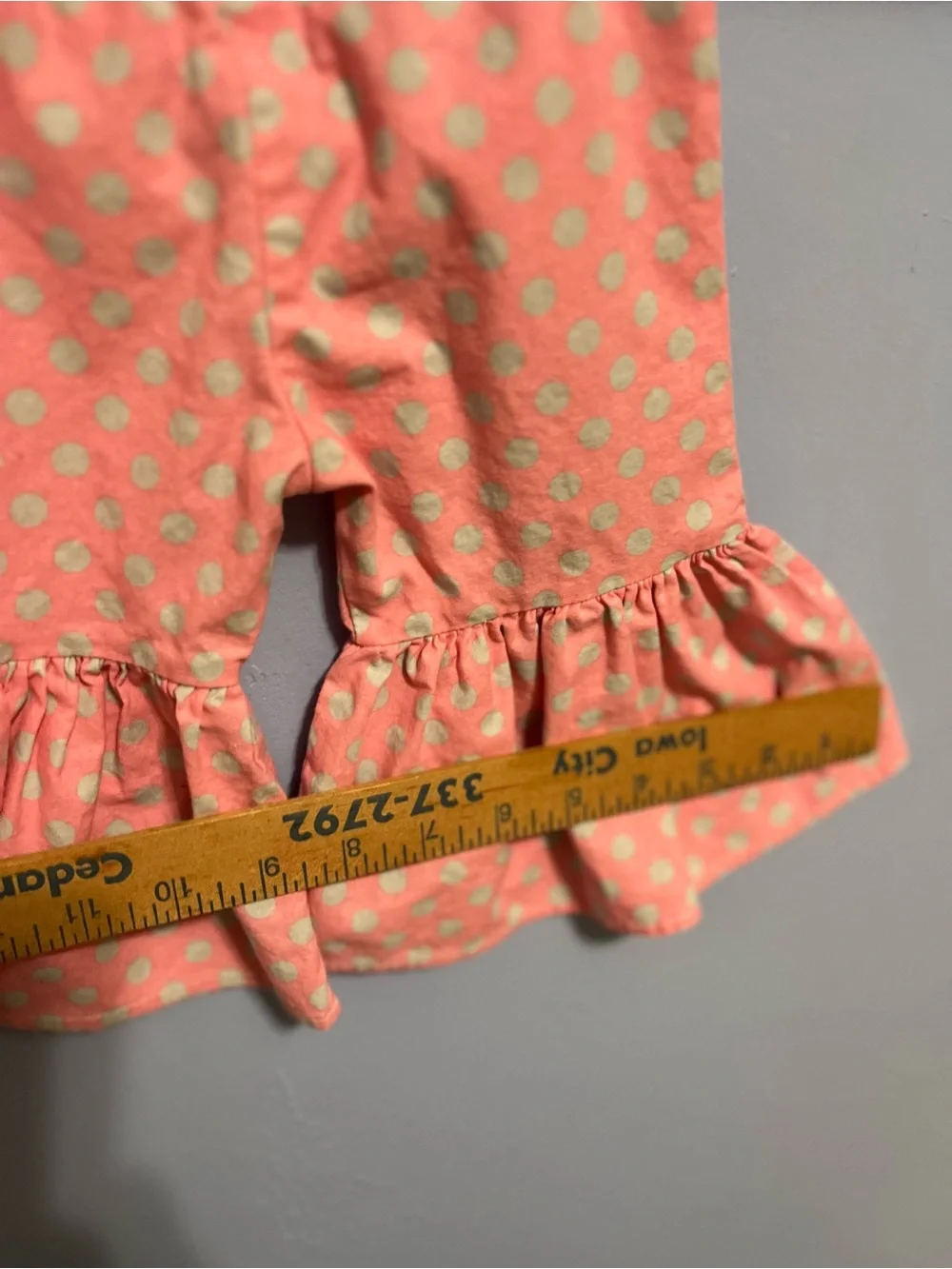 Peach Polka Dot Ruffle Girl's Pants with Patch